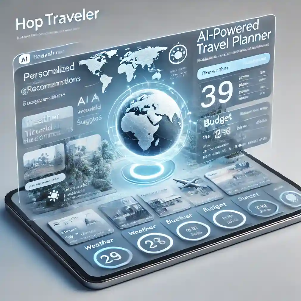 AI-powered travel planner dashboard – A screenshot of HopTraveler.com showcasing personalized travel recommendations.