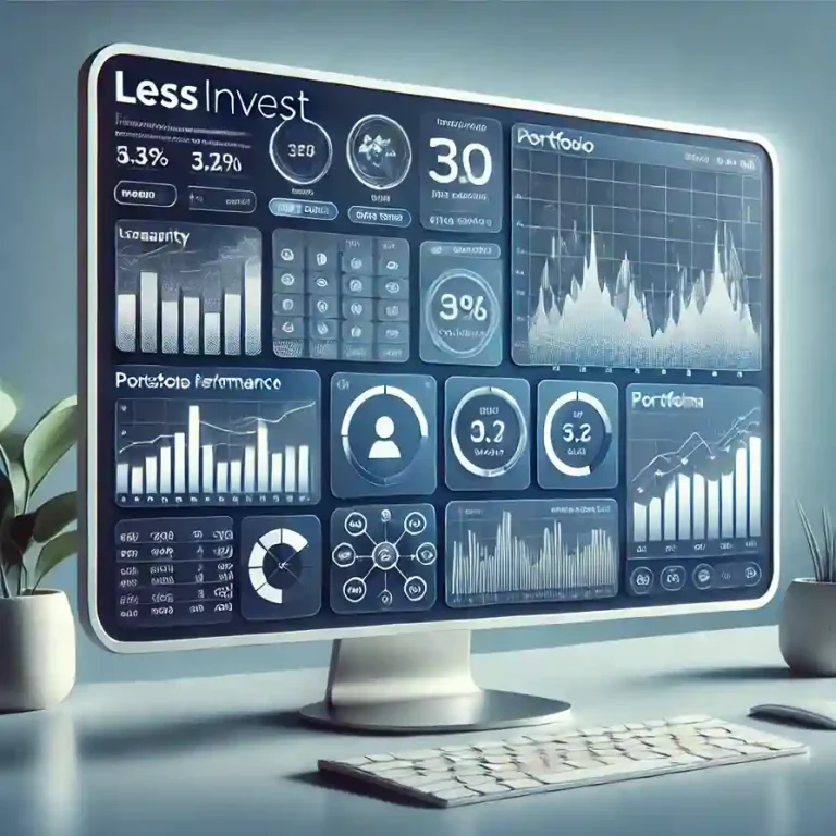 For platform dashboard screenshot: LessInvest.com intuitive dashboard for stress-free investing.