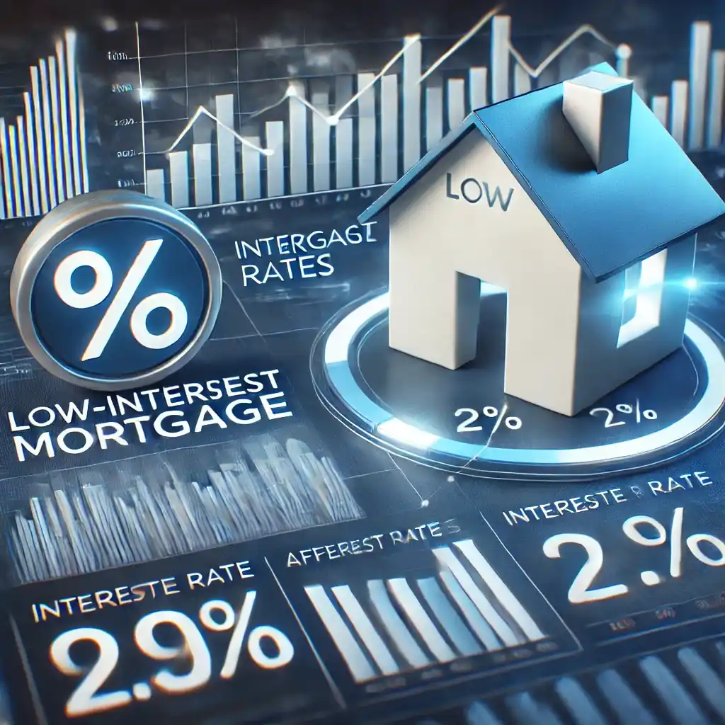 Low-interest mortgage concept with financial charts Competitive mortgage rates for hassle-free home financing